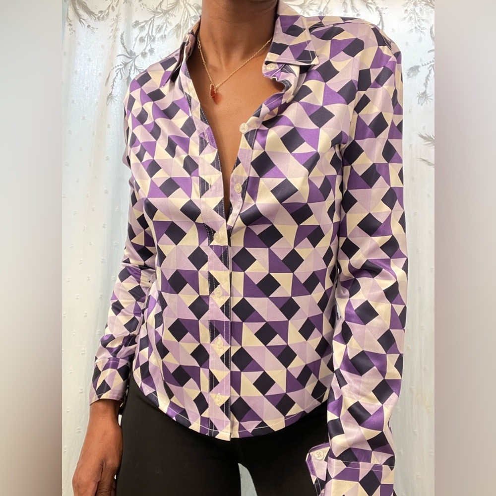 Tracy M Silk long Sleeve Button Down- petite - Picture 2 of 10